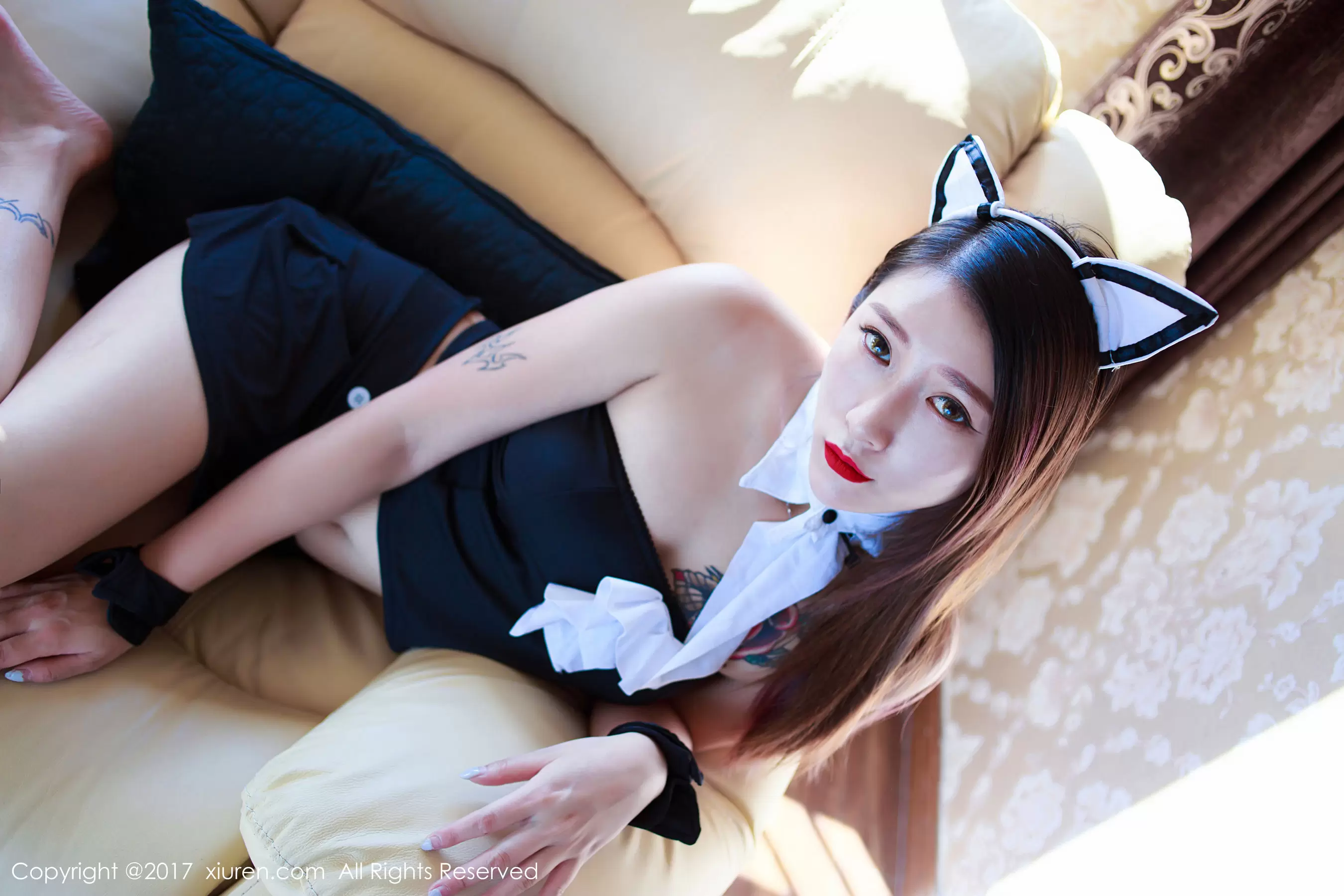 杜花花《乖巧猫耳女仆装，高开叉死库水》  NO.843 好看身材模特美女图片壁纸-丽图阁